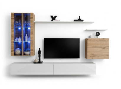 White New Living Room Wall TV Stand Wall Cabinet Wooden Furniture Style Luxury Modern