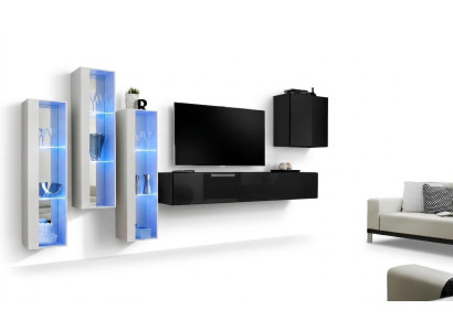 Black TV Stand Living Room Wall Unit Set 5-Piece Wall Cabinet Wooden Furniture Designer New
