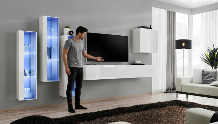 White Full Design Living Wall Sideboard 4x Cabinet RTV Lowboard TV Stand