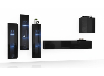 Black Living Room Set Display Cabinet Shelf 5-piece Furniture Set