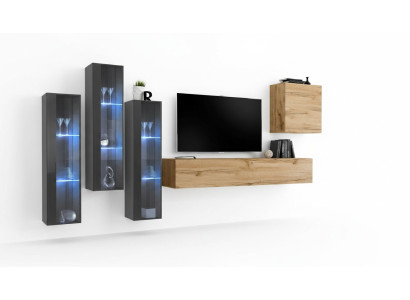 Living room wall unit wood luxury set furnishing new style modern luxury brown
