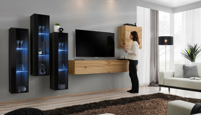 Modern wall unit brown TV stand wall cabinet wooden furniture designer high gloss