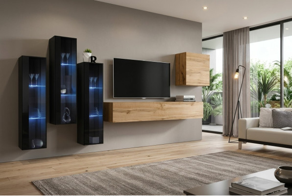 Modern wall unit brown TV stand wall cabinet wooden furniture designer high gloss