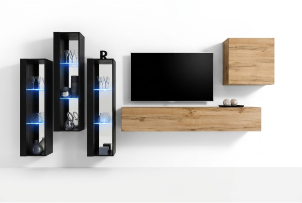Modern wall unit brown TV stand wall cabinet wooden furniture designer high gloss