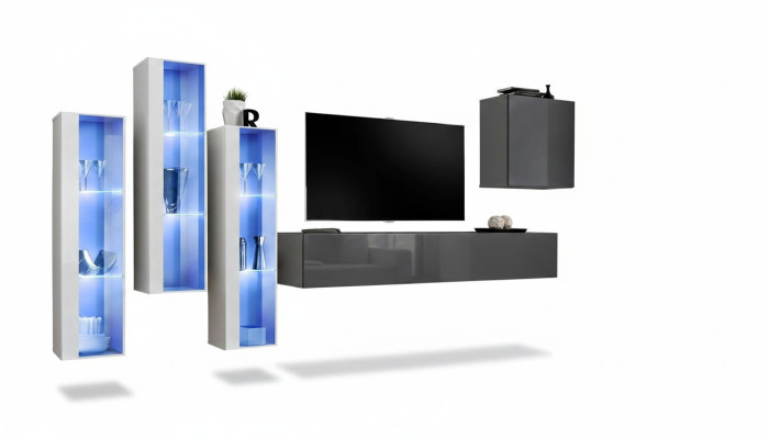 Modern grey high-gloss wall unit TV stand wooden furniture set