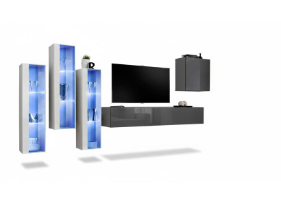 Modern grey high-gloss wall unit TV stand wooden furniture set