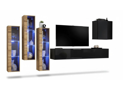 Living room wall furniture luxury high gloss TV stand black wood completely new