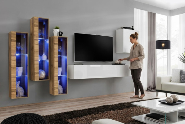 Complete set 5-piece living room wood furniture modern designer suite high gloss