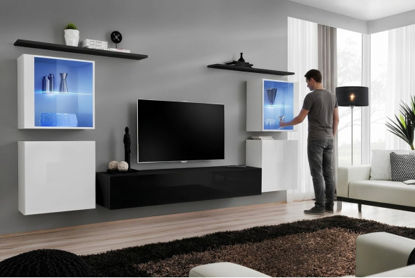 Wooden Furniture Black Living Room Wall Unit Wall Shelves Luxury Interior Cabinet New