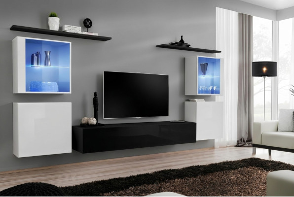 Wooden Furniture Black Living Room Wall Unit Wall Shelves Luxury Interior Cabinet New