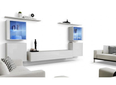 White living room furniture wall unit 2x wall shelves complete set luxury furnishings