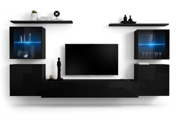 Black Wall Unit Living Room Furniture Luxury Wall Cabinet Complete Designer New