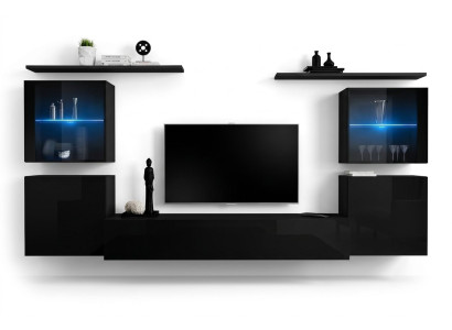 Black Wall Unit Living Room Furniture Luxury Wall Cabinet Complete Designer New