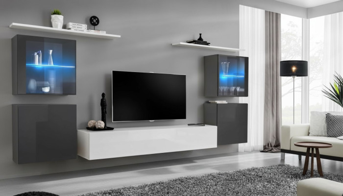 White wall unit high gloss designer wall cabinet wall shelves wood luxury furniture