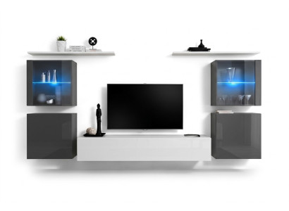 White wall unit high gloss designer wall cabinet wall shelves wood luxury furniture
