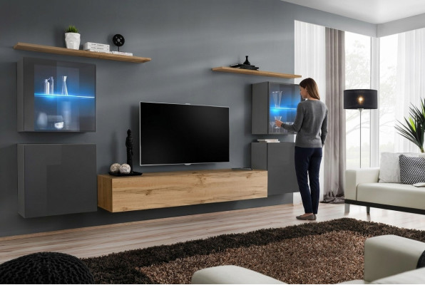 Designer Braun Wall Unit, Shelves, Cabinet, Living Room, Wood Furniture, Modern Style