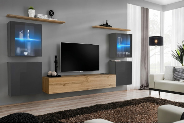 Designer Braun Wall Unit, Shelves, Cabinet, Living Room, Wood Furniture, Modern Style