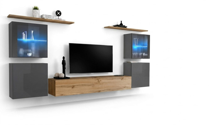 Designer Braun Wall Unit, Shelves, Cabinet, Living Room, Wood Furniture, Modern Style