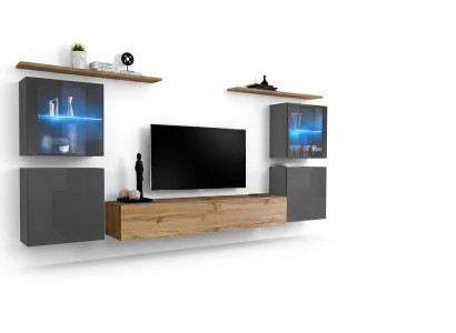 Designer Braun Wall Unit, Shelves, Cabinet, Living Room, Wood Furniture, Modern Style