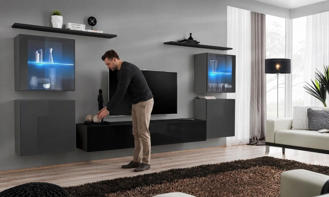 Modern wall cabinet living room wall shelves sideboard TV stand designer set 7-piece