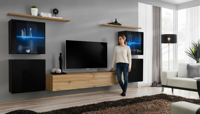 Living Room 4x Wall Cabinet Living Wall TV Stand Modern Design Set 7-Piece New