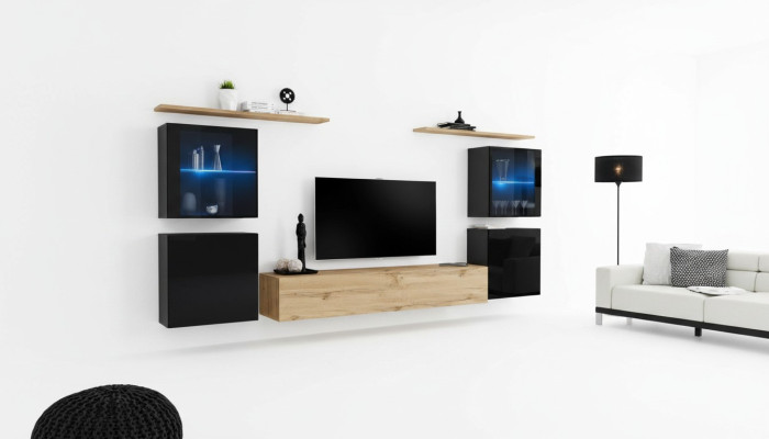 Living Room 4x Wall Cabinet Living Wall TV Stand Modern Design Set 7-Piece New