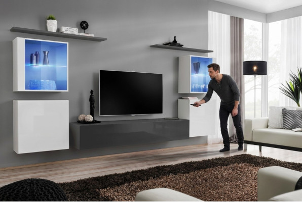 Set of 7-piece living room wall luxury sideboard TV stand lowboard wall shelves wall cabinet