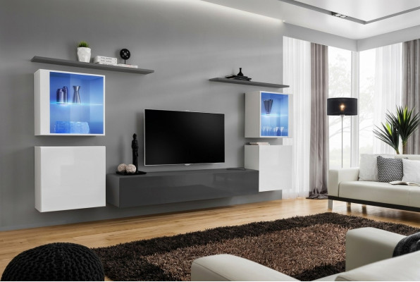 Set of 7-piece living room wall luxury sideboard TV stand lowboard wall shelves wall cabinet