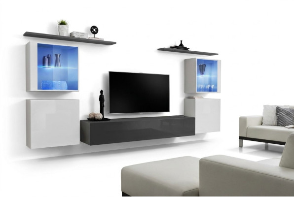 Set of 7-piece living room wall luxury sideboard TV stand lowboard wall shelves wall cabinet