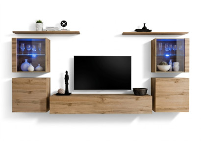 Luxury Wall Unit Set 7 Pieces. Living Room Wall Cabinet Wall Shelves Wood Furniture Group