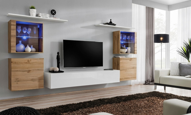 Luxury White Living Room Wall Unit Designer Set Modern Furniture TV Stand