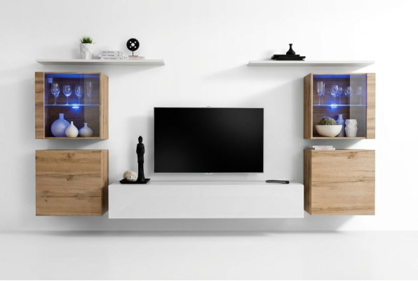 Luxury White Living Room Wall Unit Designer Set Modern Furniture TV Stand
