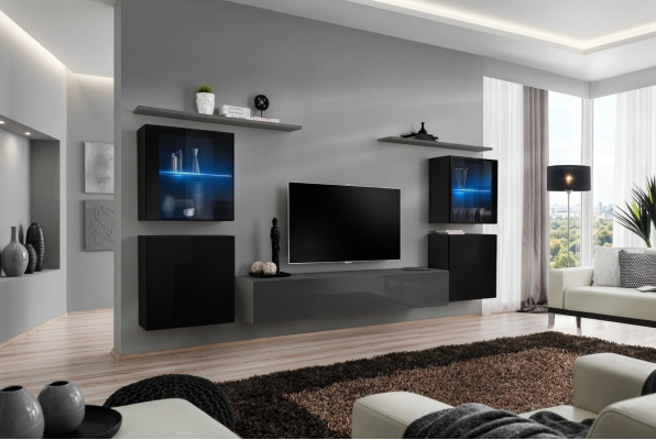 Living room furniture set 7 piece designer luxury gray sideboard wall unit new