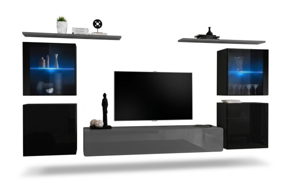 Living room furniture set 7 piece designer luxury gray sideboard wall unit new
