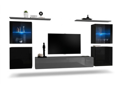 Living room furniture set 7 piece designer luxury gray sideboard wall unit new