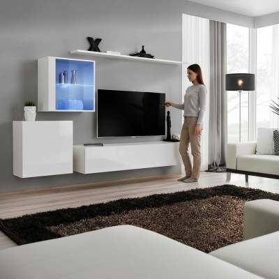 Complete set living room wall unit TV stand high gloss luxury sideboard white new designer