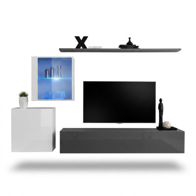 Living room wall unit, wooden furniture wall cabinet, designer wall shelf, complete furniture, designer