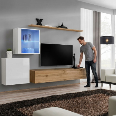 Wall unit 260 cm luxury wall cabinet living room furniture shelves setup modern