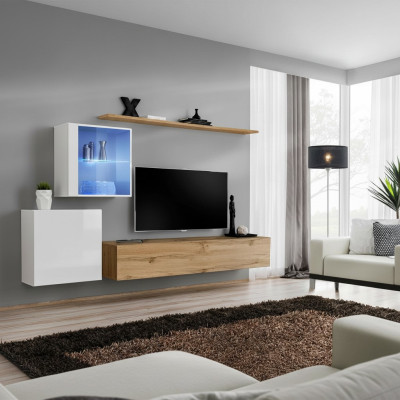Wall unit 260 cm luxury wall cabinet living room furniture shelves setup modern