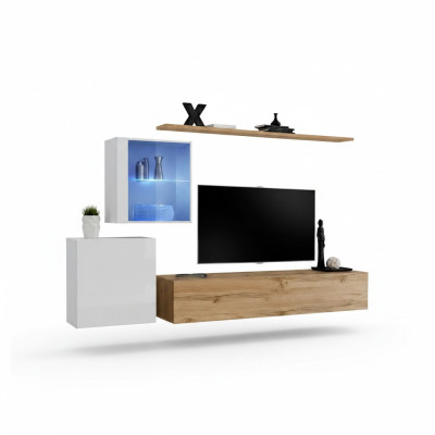 Wall unit 260 cm luxury wall cabinet living room furniture shelves setup modern
