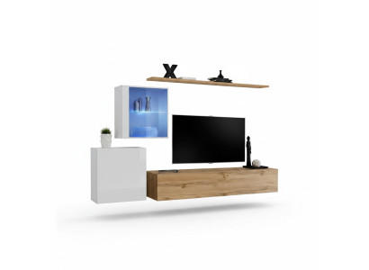 Wall unit 260 cm luxury wall cabinet living room furniture shelves setup modern