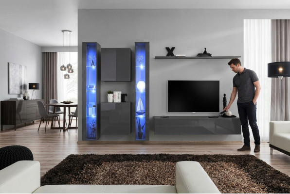 Luxury 2x Hanging Display Cabinet New Living Room Wall 2x Wall Cabinet Complete Set Wall Shelf New