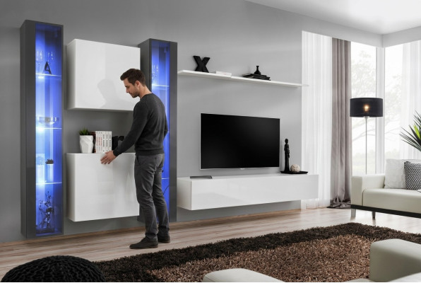 Wall Unit Complete Set 6-piece Hanging Display Cabinet Living Room Furniture Wall Cabinet