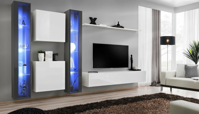 Wall Unit Complete Set 6-piece Hanging Display Cabinet Living Room Furniture Wall Cabinet
