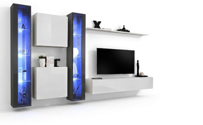 Wall Unit Complete Set 6-piece Hanging Display Cabinet Living Room Furniture Wall Cabinet