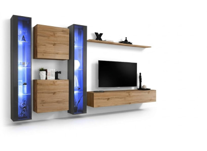 Complete Brown Living Room Wall Unit Set Hanging Display Cabinet Wall Wardrobe Modern Design