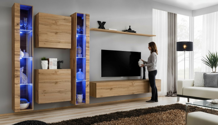 Brown Living Wall Modern Hanging Display Cabinet Hanging Cabinet Luxury Furnishing Wall Set