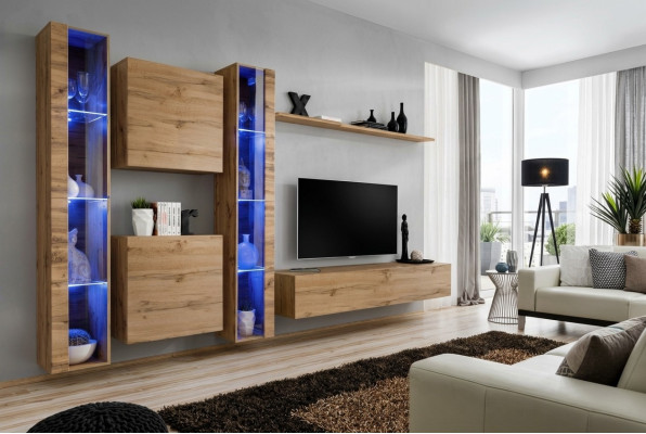 Brown Living Wall Modern Hanging Display Cabinet Hanging Cabinet Luxury Furnishing Wall Set