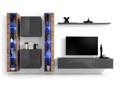 Luxury Complete Set 6-piece Living Wall Gray TV Stand Wall Cabinet Sideboard Modern