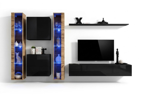 Wall unit cabinet modern design TV stand black living room furniture complete